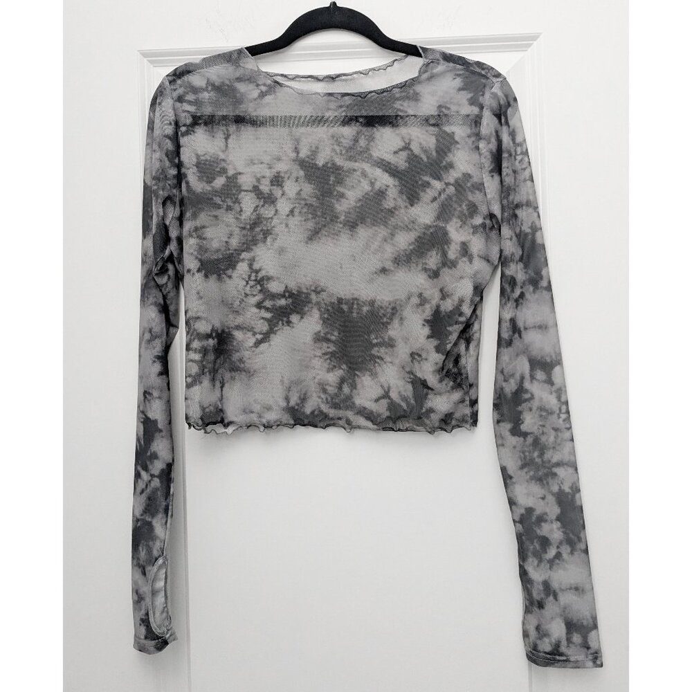 Disturbia Heaven's Mesh Sheer Crop Top with Tie Dye Smoke Pattern - Gothic, Boho
